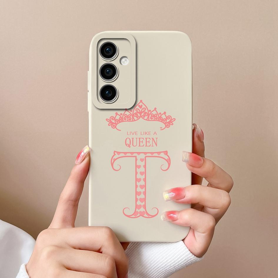 Case Phone Cover For Samsung Galaxy A55 S24 Ultra S24+ A15 M15 F15 Bumper Fashion A-Z Crown Letters Cases Matte Liquid Soft Silicone Capas For Samsung
