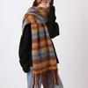 Mohair Plaid Wool Scarf Plush Long Shawl Elegant Winter Cashmere Scarves  Autumn Winter