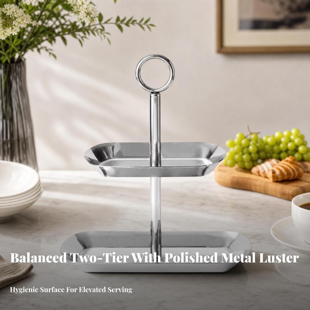 Two-Tier Serving Tray Multi-Purpose Two Tiered Compact for Tea Time