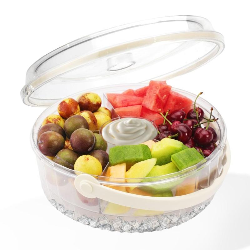 Multiurpose Chilled Serving Tray With Removable Lid Divided Compartments And Central Dip Bowl For Entertaining Gatherings