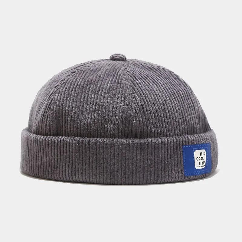 Cappello senza visiera stile giapponese Cappello da docker in velluto a coste con lettera Cappello senza visiera Cappelli a cuffia Regolabile Cappello da proprietario da marinaio Uomo e Donna