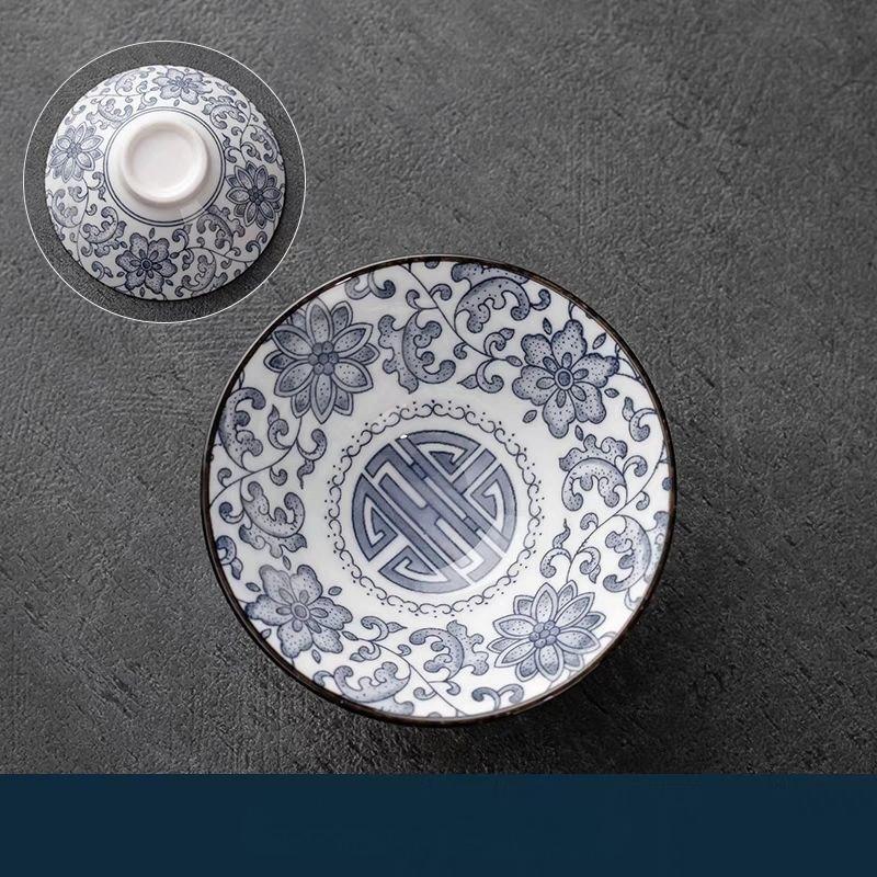 

Сине-белая коническая чайная чашка - расписанная вручную керамическая чаша для сакэ/чая, антикварный фарфоровый чайный сервиз Gongfu, столовая посуда двойного назначения 1pcs