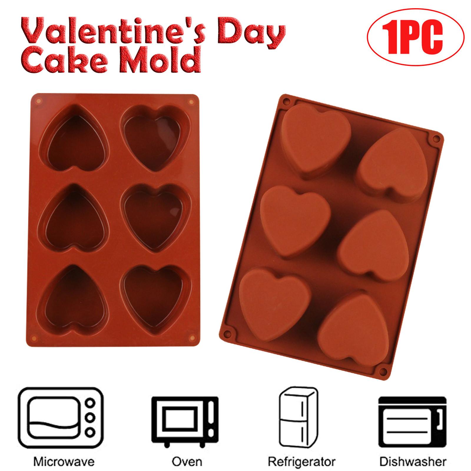 

Silicone 6 Cavity Heart Mould DIY Chocolate Cupcake Cake Muffin Baking коричневый