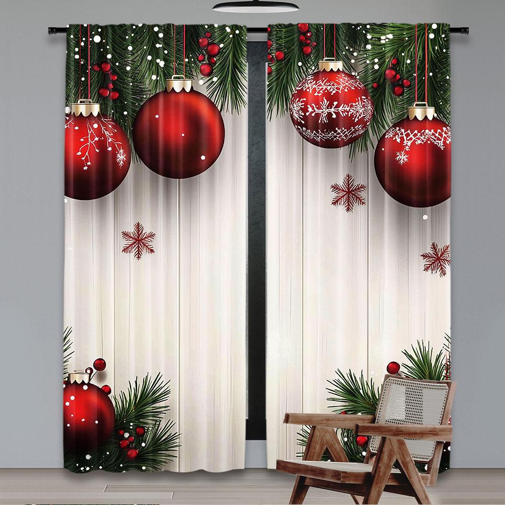 Set Of 2 Christmas Curtain Cute Winter Family Tree Funny Holiday Decor Suitable Living Room Bedroom Kitchen For Sitting Made Polyester