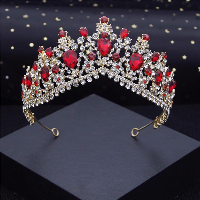 Baroque Pink Crystal Tiara Bride Crown Headbands Queen Tiaras And Crowns Bridal Diadem Wedding Hair Jewelry Head Ornaments