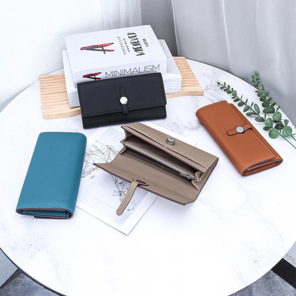 Pure cowhide women's long wallet 2026 new large-capacity multi-card wallet leather strap hand wallet women