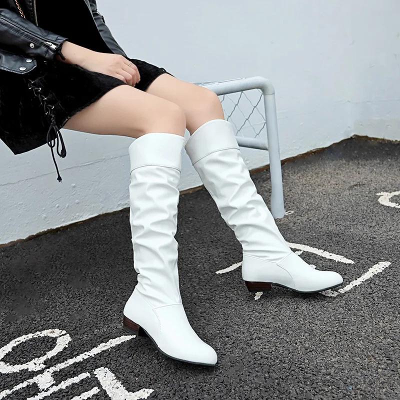 Women's Knee High Boots High Quality Leather Boot Pleated Design Women Boots Casual Western Cowboy Boot Knight Boots Botas Mujer