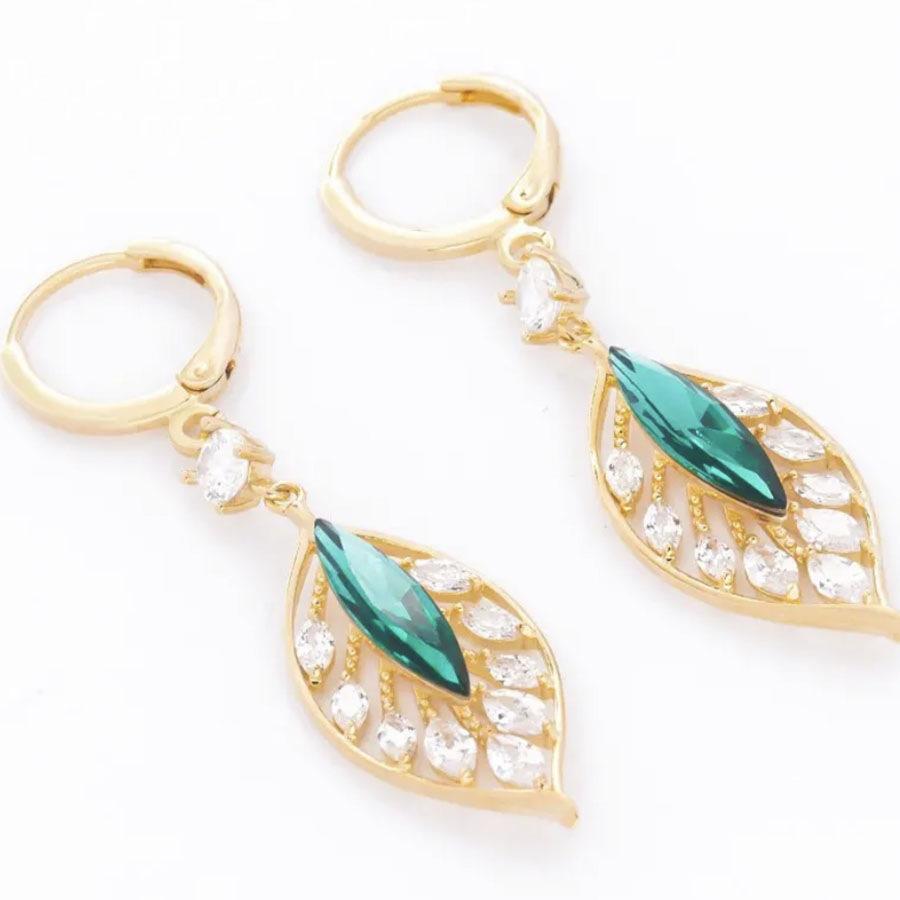 Fashion Shiny Zircon Green Leaf Pendant Earrings for Women Temperament Versatile Birthday Party Anniversary Jewelry Mujer