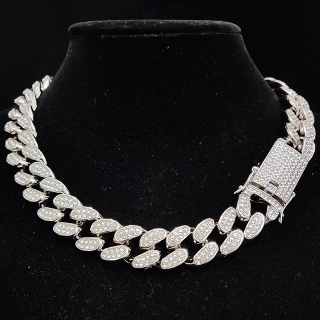 Iced Out Bling Bling Chain Necklace High Quality 20mm Width Miami Cuban Chain Hiphop Necklaces Fashion Charm Jewelry