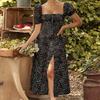 2026 Spring Women's Elegant Floral Slit Lace-up Dress - European & American Style