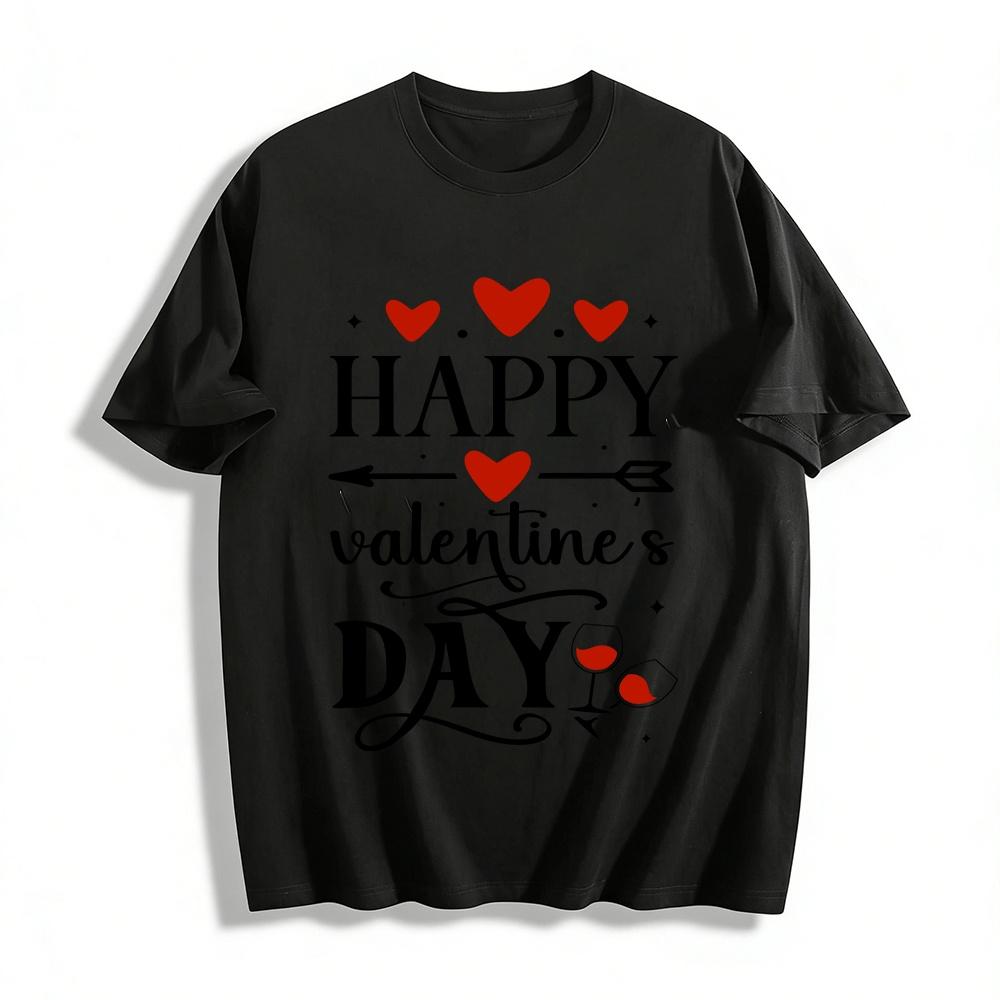 

Happy Valentine s Day Heart Wine Glass Print Casual Top Pure cotton T-shirt XXS