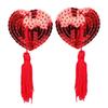 Heart-Shaped Sequined Nipple Covers with Tassels - Silicone Pasties Lingerie Accessories