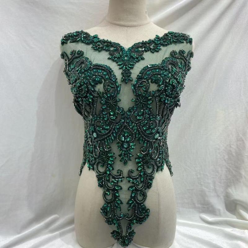 22 Colors Hand-Sewn Glass Rhinestone Beaded Embroidered Mesh Applique Patches for Dress Decoration Clothing Accessories