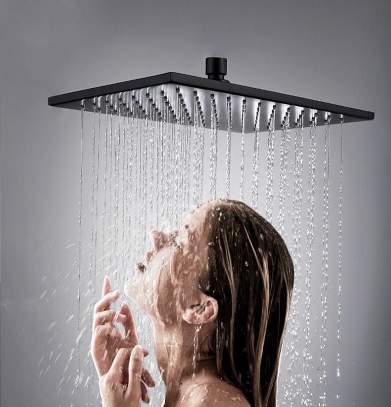 12 Inches Square Rainfall Brass Black Top Shower Head