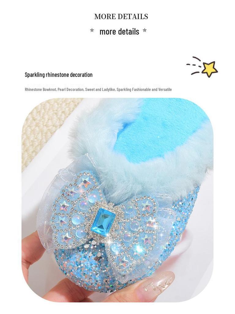 Girls' Bow-Knot Furry Cotton Slippers - Cozy Autumn & Winter Shoes for Girls and Babies.