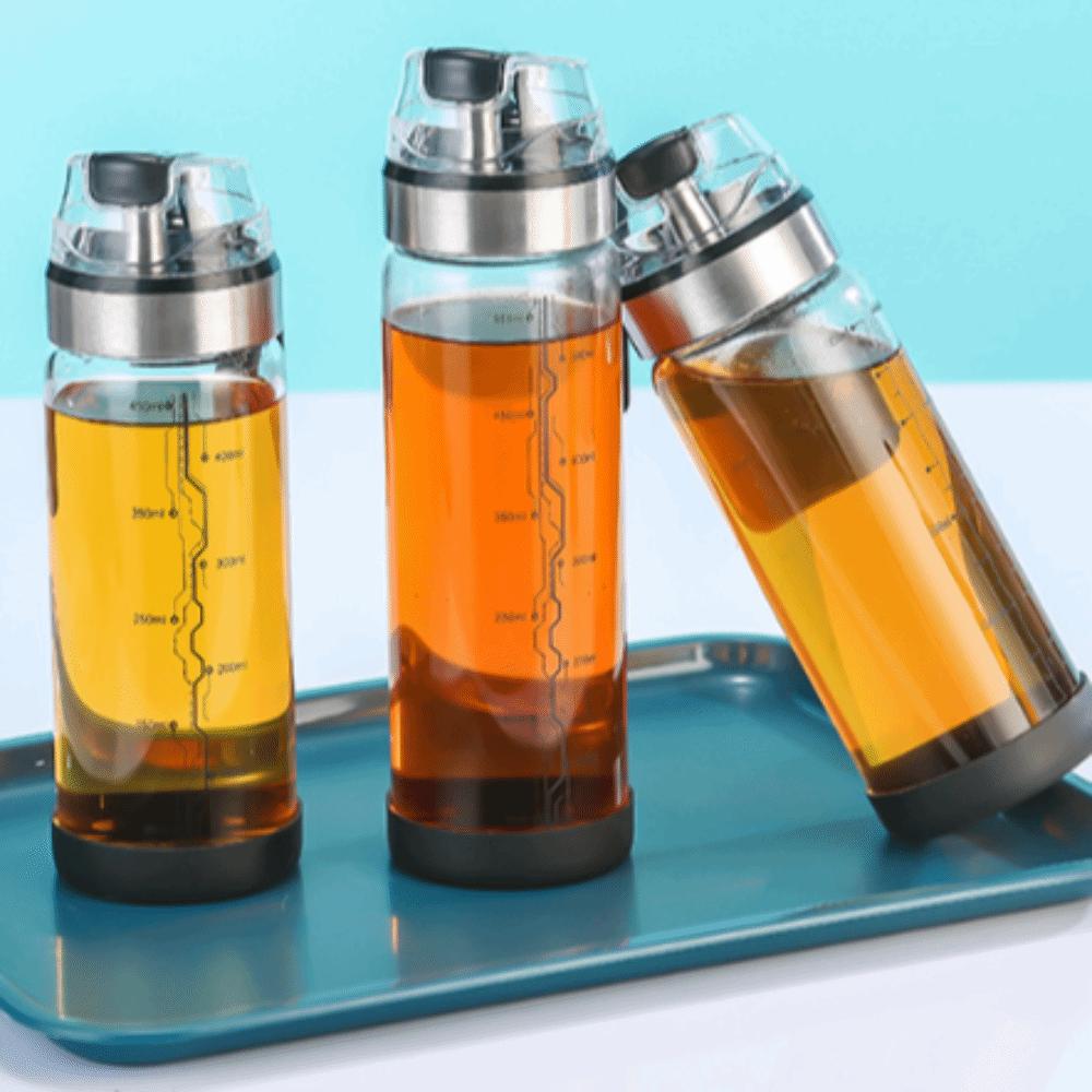 450/550ml Borosilicate Glass Oil Bottle Easy Refill Automatic Cap Lid Kitchen Oil Dispenser with Handle Glass Container