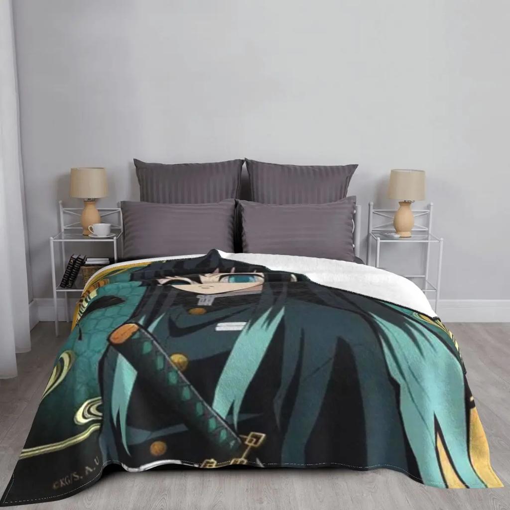 Demon Slayer Deka Fleece Plyšová Celoroční Multifunkční Super Teplá Kostkovaná Muichiro Přehoz na postel Plyšová Tenká Přikrývka