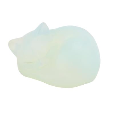 Kryształowy Śpiący Kot Kamień 3,6x3,4x2cm Urocza Kryształowa Statuetka Kota Dekoracja Biurka Białe Białko