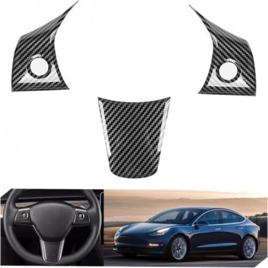 Carbon Fiber Steering Wheel Cover Trim Fit For Tesla Model 3 Model Y 2017-
