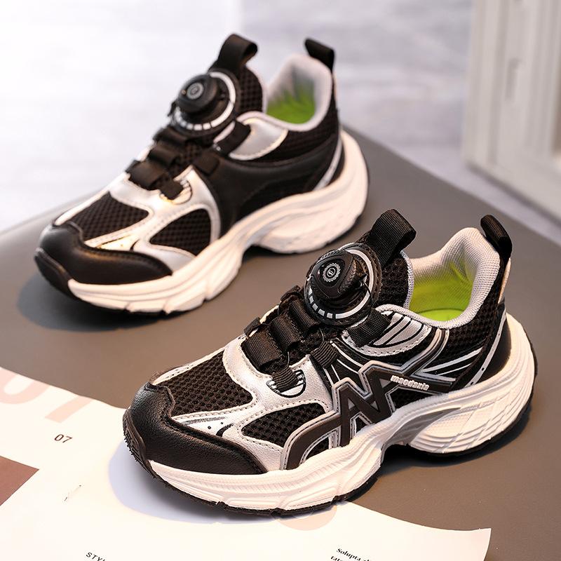 Children's Rotating Button Sneakers 2025 Spring and Summer New Double Mesh Breathable Girls' Dad Shoes Boys' Lightweight Running Shoes