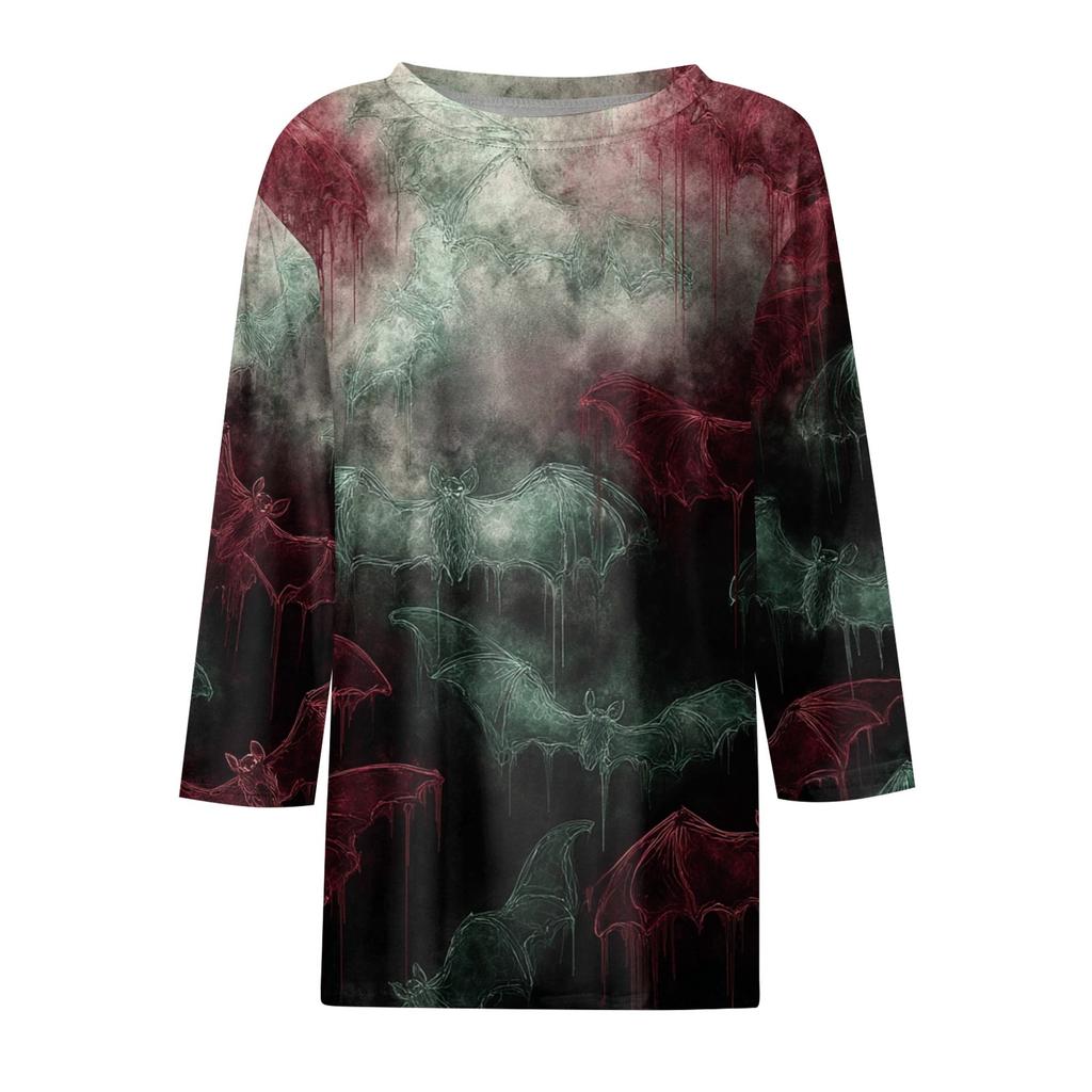 Women's Fashion Casual Round Neck 3/4 Sleeve Loose  Printed T-Shirt Ladies Top