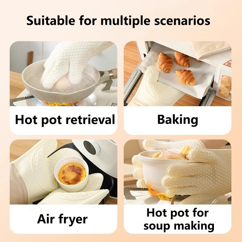 Anti-scald Oven Gloves Thickened Silicone Insulation Non-slip High Temperature Resistant Kitchen Oven Baking Gloves