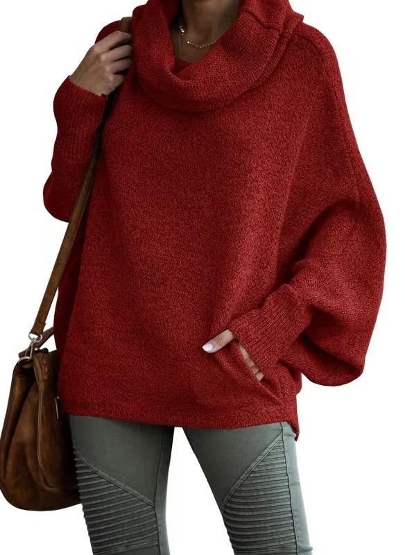 Turtleneck Women's Solid Color Knitted Sweater Fashion Pullover Lantern Loose Long Sleeve Casual Sweater