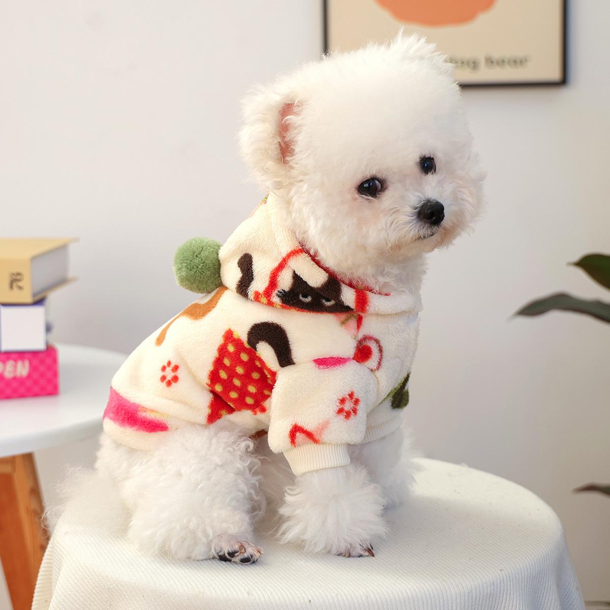 Pet Supplies Clothing Pet Puppy Cat Clothing Pet Supplies Autumn and Winter New Beige Cartoon Warm XL