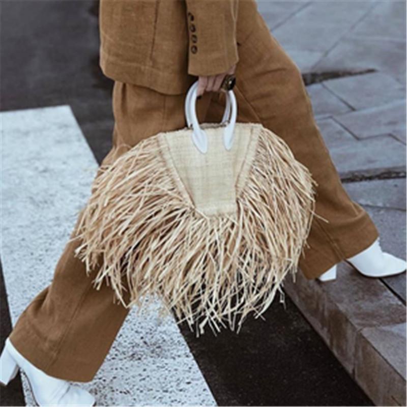 Ladies Luxury Bags Csw003 Women's Brand Tassel Woven Raffia Straw Beach Bag Woven Shoulder Bag Raffia Circle Rattan Bags Bohemian Summer Vacation Casual Bag