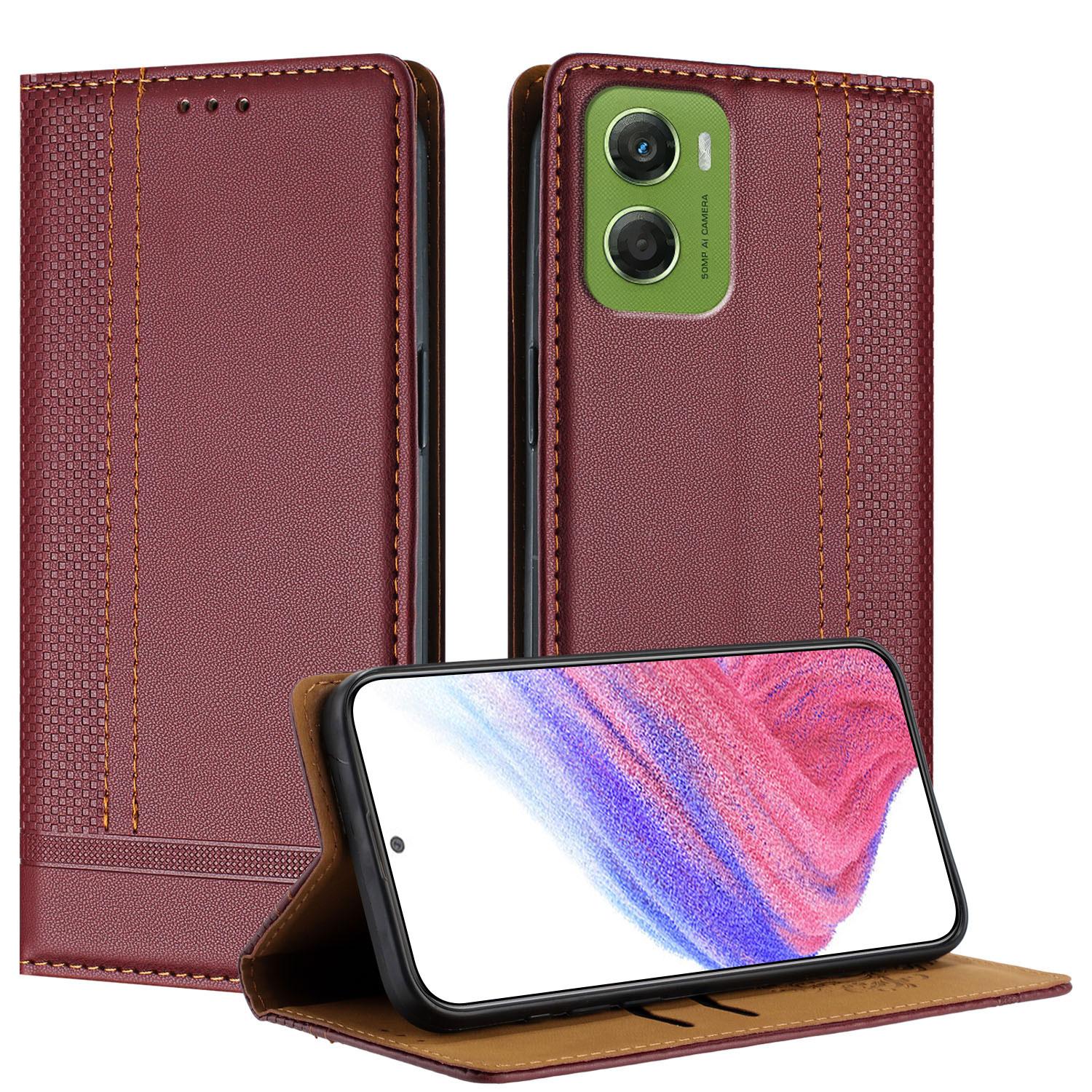 

For Motorola Moto G06 4G Case L-Shaped Grid Pattern Leather Stand Phone Cover with Card Slots