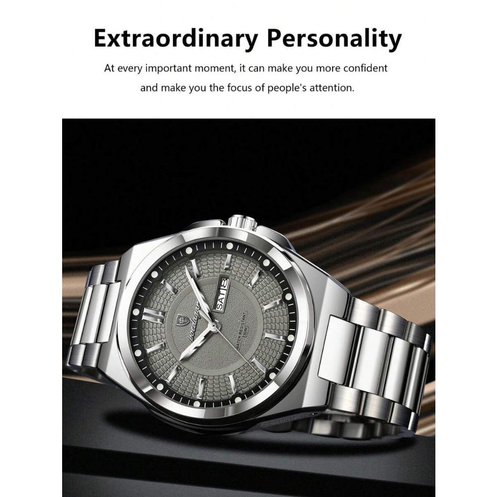 POEDAGAR 1 pz Orologio da Uomo al Quarzo Impermeabile Luminoso in Acciaio Inossidabile con Indicazione di Data e Giorno, Regalo da Uomo