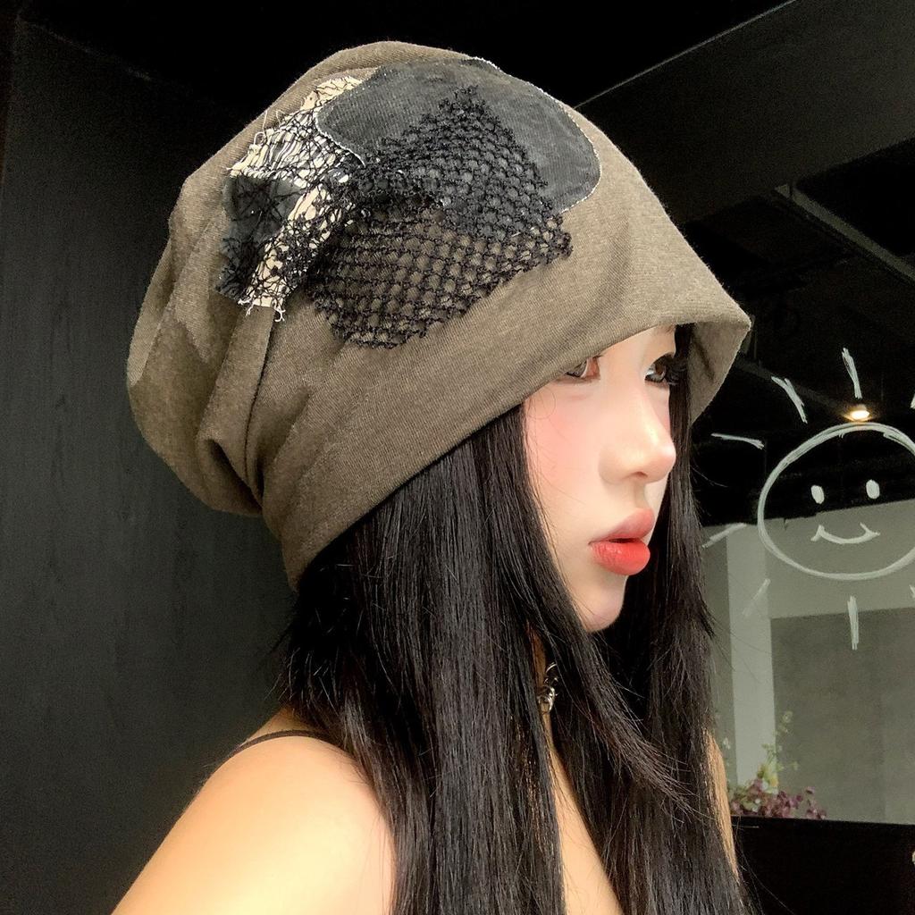 Niche retro cloth stickers stacked hat women's summer thin loose face small cold hat versatile big head circumference bag head hat
