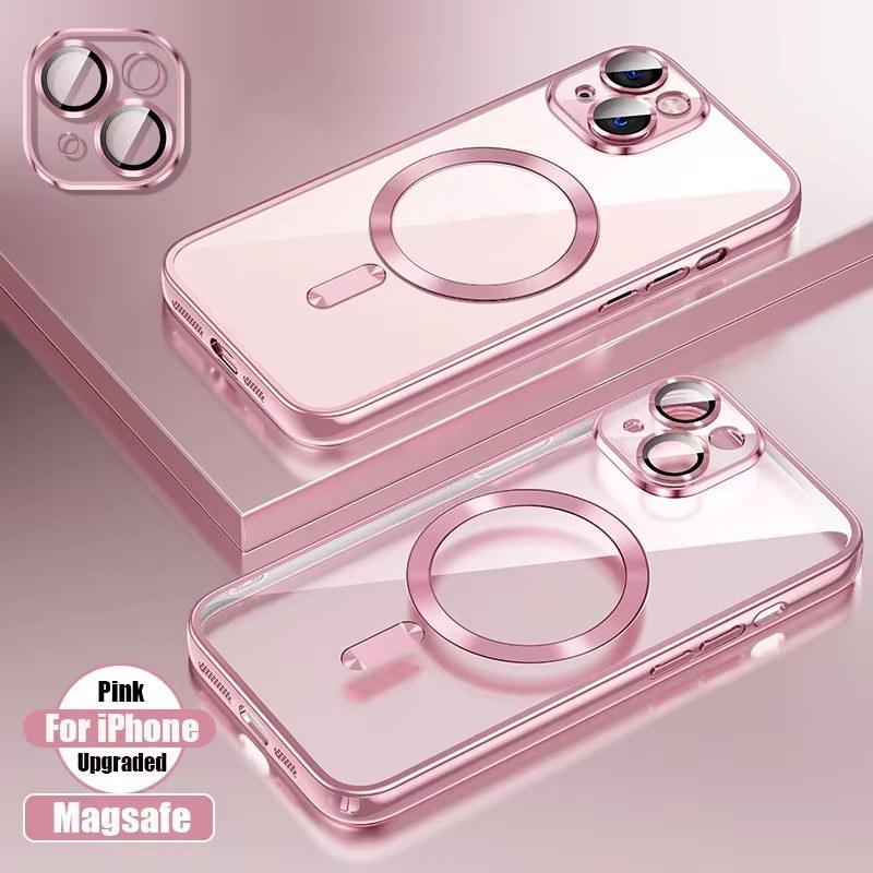 Luxusní pokovovací silikonový TPU průhledný kryt pro iPhone 16 15 14 13 12 11 Pro Max Plus Magsafe Magnetic Lens Film Protect Cover