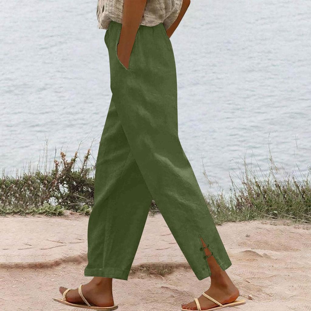 Women's Fashion Casual Pants Solid Color Straight Pants Elastic Waist  Pants With Pockets