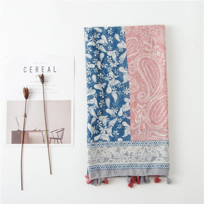 Ethnic Style Cashew Print Pattern Seaside Sunscreen Beach Scarf Shawl Dual-Use Scarf Women'S Cotton And Linen Scarf