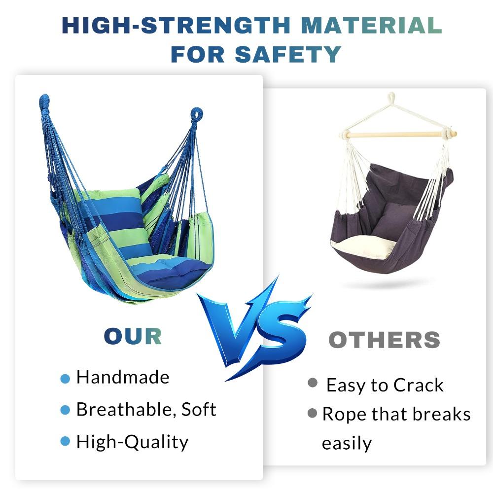 Gestreifte Canvas Hängemattenstuhl Outdoor/Indoor Hängesessel Einzelner Freizeit Schaukel 200KG Breite Tragfähigkeit Garten Strand Camping Hängematte