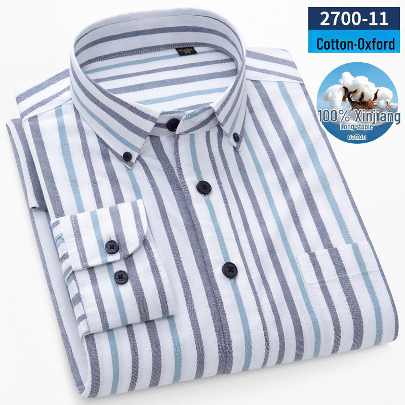 Herr Långärmad Randig Oxford Bomullsskjorta - Casual Vår Affärsklädsel