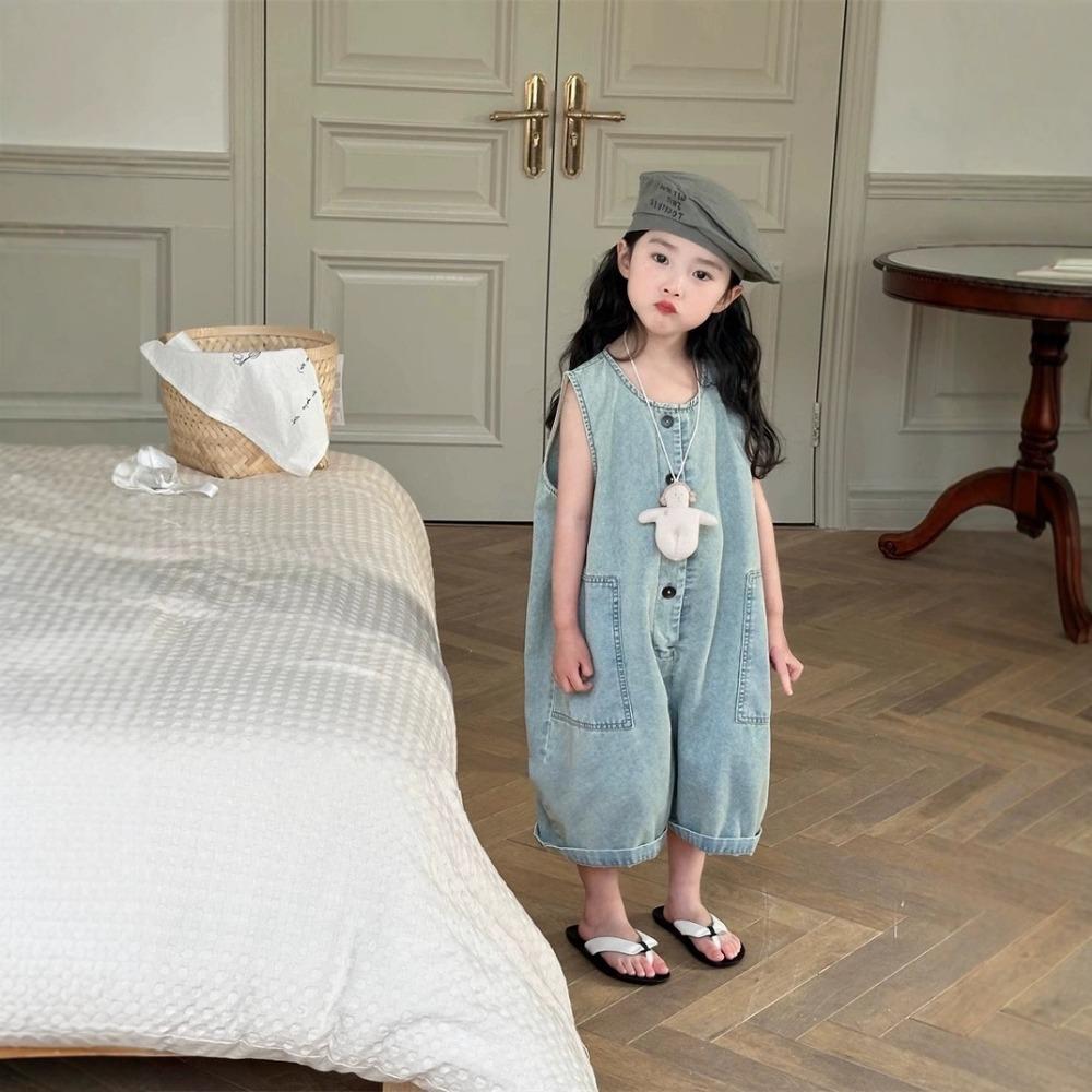 Abbigliamento estivo tinta unita per bambine Tuta carina per bambini Versione coreana Moda Retro Abbigliamento per bambini 3-7 Anni