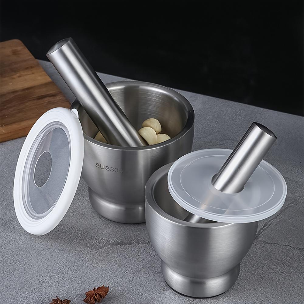 1pc Heavy Duty 304 Stainless Steel Manual Herb , Spice Grinder , Double Layer Thickened Design with Central Pestle ,Bowl, Non Slip Base for Garlic