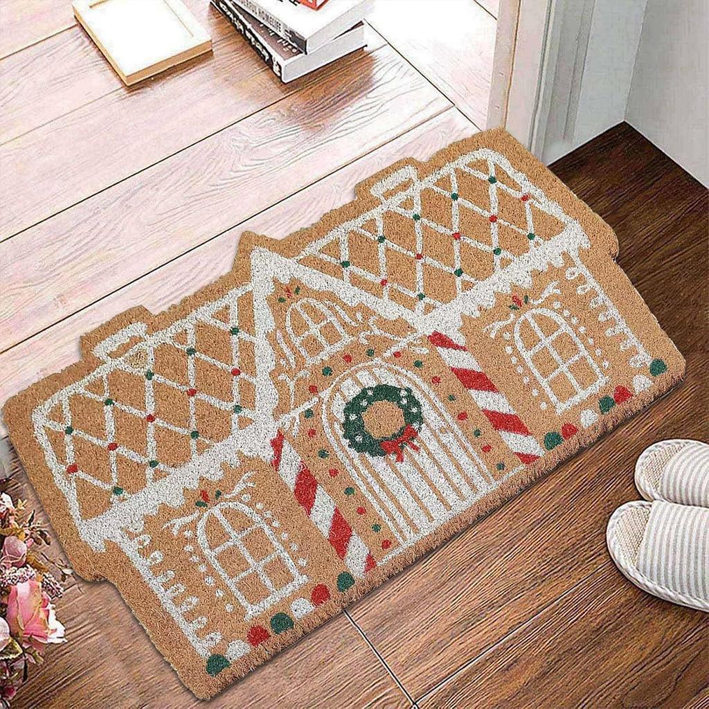 Soft Christmas Doormat Gingerbread House Door Not Easy To Shrink Anti Slip Gingerbreads Welcome Mats For and Kitchen.