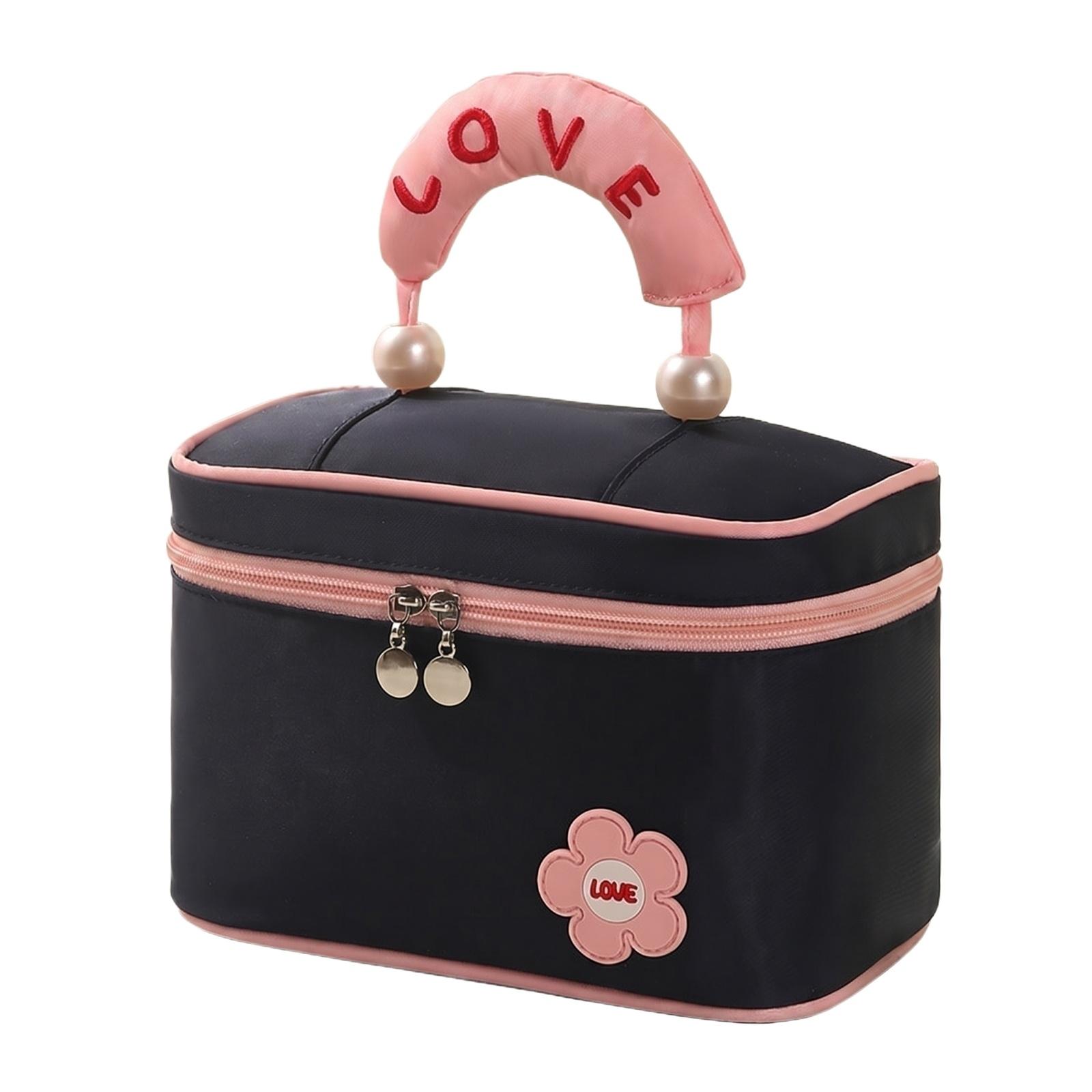

Travel Makeup Organizer Bag Portable Cosmetic Storage Case with Handle Large Capacity Waterproof Material for Toiletries and Accessories one size тёмно-синий