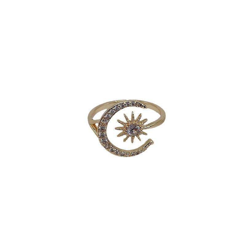 New Exquisite Sun and Moon Ring with Unique and Niche Personality, Adjustable Opening Rings