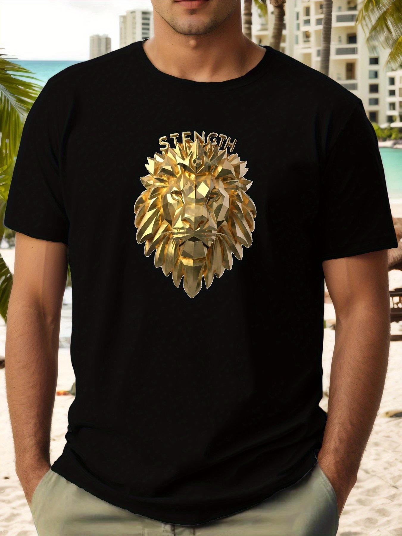 

T-shirt with Golden Lion Head Print - Maroon Summer Tee XL