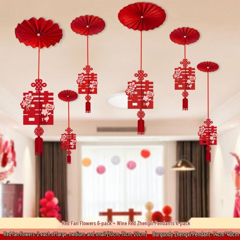 Luxury Wedding Decoration Pendants: Double Happiness Ceiling Ornaments for Bride's and Groom's Bedrooms & Living Room
