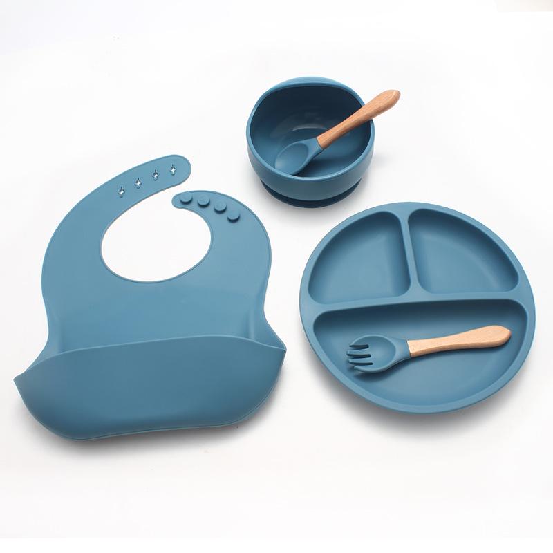 Children's Silicone Cutlery & Dinner Set: Bib, Spoon, Fork, Smiley Plate, and Bowl