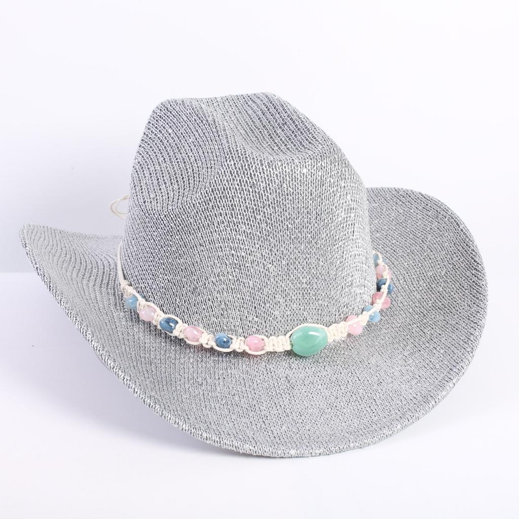 Popular European and American Classic Western Denim Straw Hat, Men's and Women's Fashion Outdoor Sunscreen Sequined Straw Hat
