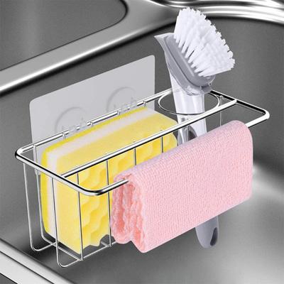 Sponge Holder Kitchen Sink Caddy Organizer Strong Load-bearing Hollow Design Easy To Install Sink Caddy Organizer Rack