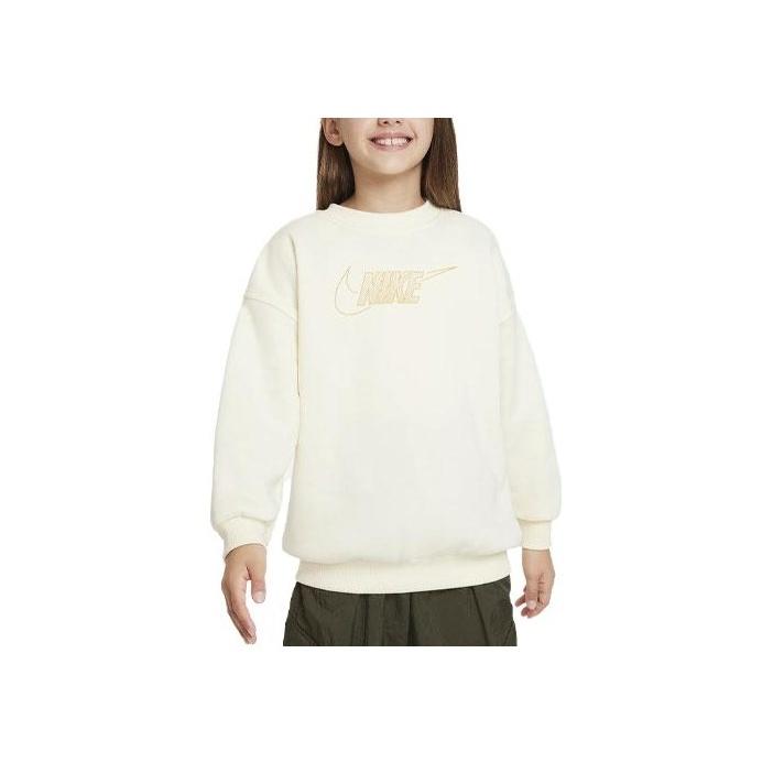 

Nike Sportswear Club Fleece Logo Print Crewneck Loose Fit Long Sleeve Kids tops Coconut FJ6161-113