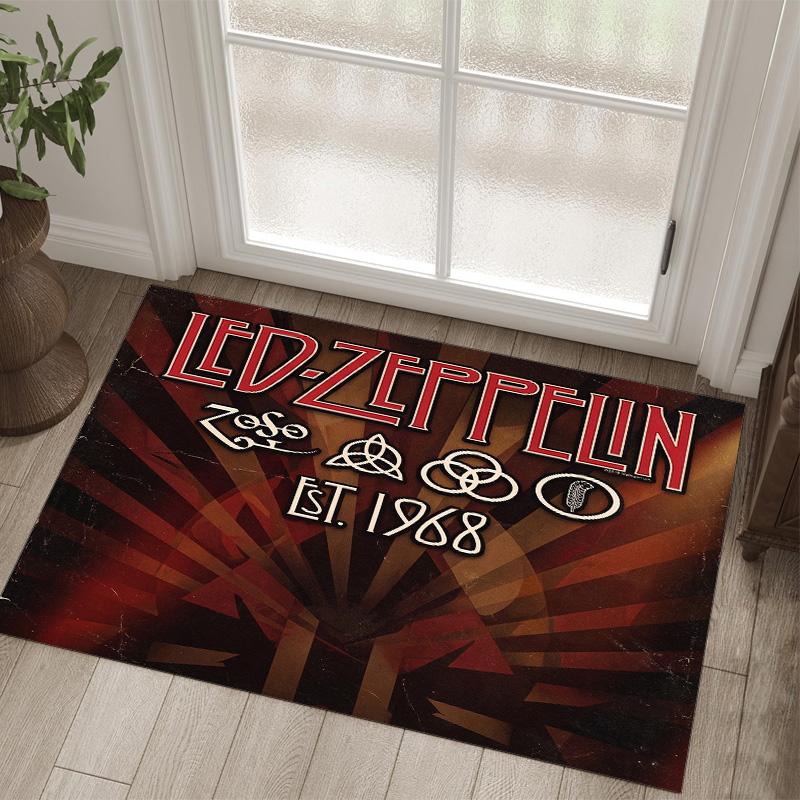 Led Zeppelin Tasarımlı Kristal Kadife Halı Rahat Non?Yatak Odası Oturma Odası Girişi İçin Kaymaz Desenli Halı