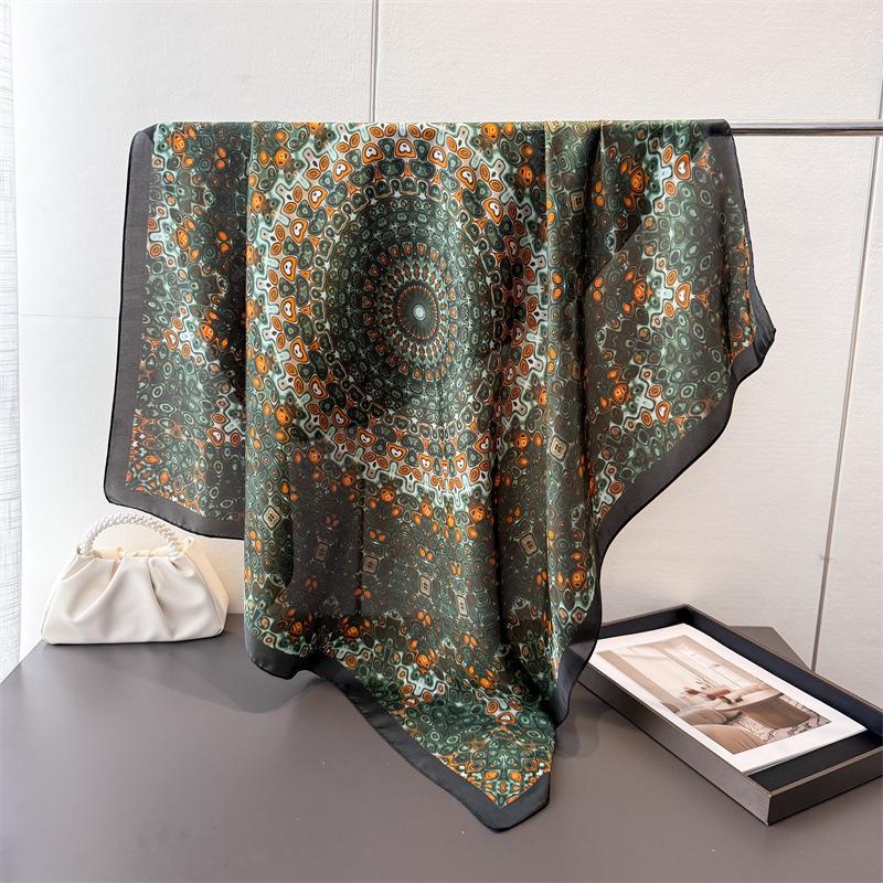 

Spring And Autumn Fashion Password Satin Simulation Silk Printing Large Square Scarf Silk Scarf Shawl Head Scarf Neck Protection Scarf 90*90cm